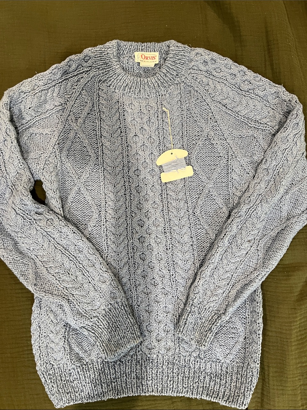 Orvis Light Blue Cable-Knit Crewneck Sweater